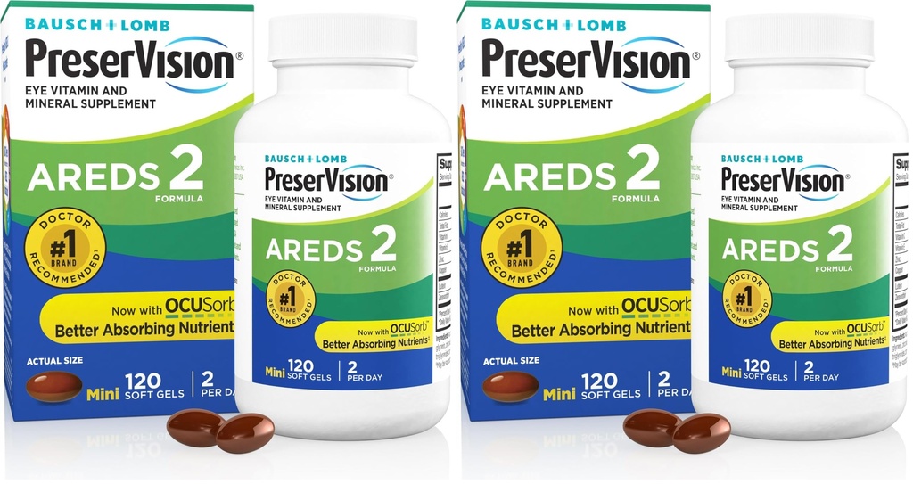 PreserVision AREDS 2 Eye Vitamin & Mineral Supplement, Enthält Lutein, Vitamin C, Zeaxanthin, Zink & Vitamin E, 120 Softgels (Packaging Mai Vary) (Package of 2)