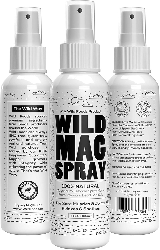 Wildes Magnesium-Spray aus Totes Meersalz – Natürliche Inhaltsstoffe – 100% reines Magnesium-Spray – Sicher und effektiv – Muskelkrämpfe, Gelenkspannung, Stressmanagement