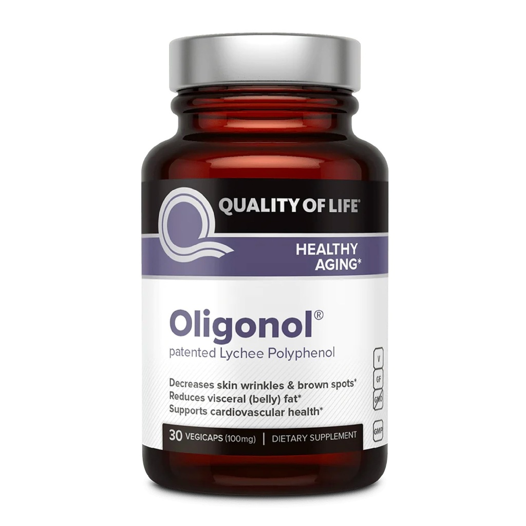 Qualità della vita Oligonol Premium Antiinvecchiamento Supplemento - Promuove la salute cardiovascolare, Circolazione & Gioventù, Include antiossidanti - Lychee Fruit Extract - 30 Vegicaps