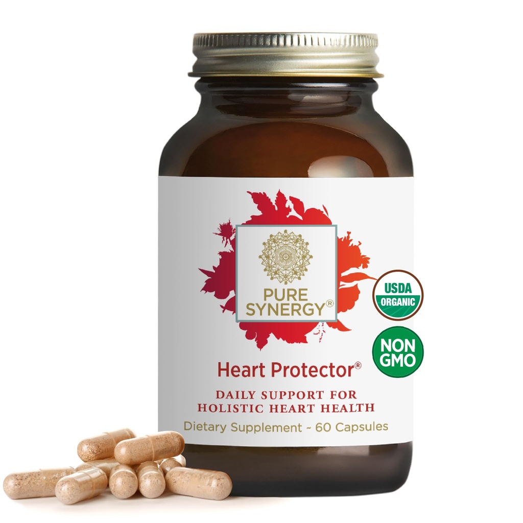 PURE SYNERGY Coeur Protecteur , complément Cœur Holistique Organique avec Berry Hawthorn biologique, Resvératrol et Nattokinase pour le sang et le soutien vasculaire (60 capsules)