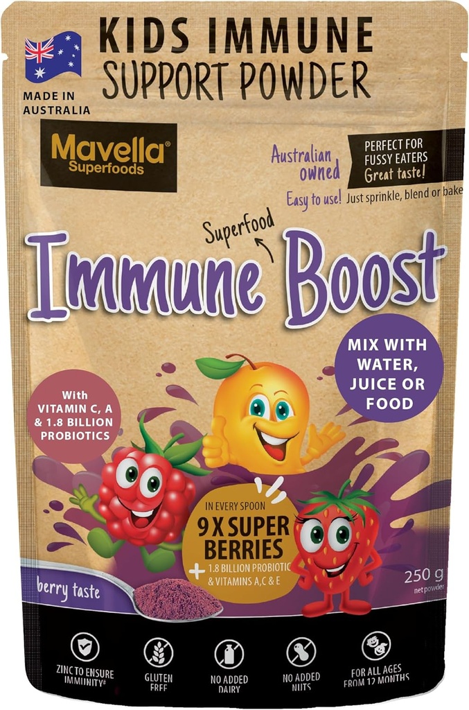 Kinder Immununterstützung Pulver - Immunsystem Unterstützung mit Vitamin C A + E, Magnesium & Probiotika für mit 9 Superbeeren - Berry Taste Immunity Gummies Alternative 8.82oz (250g)