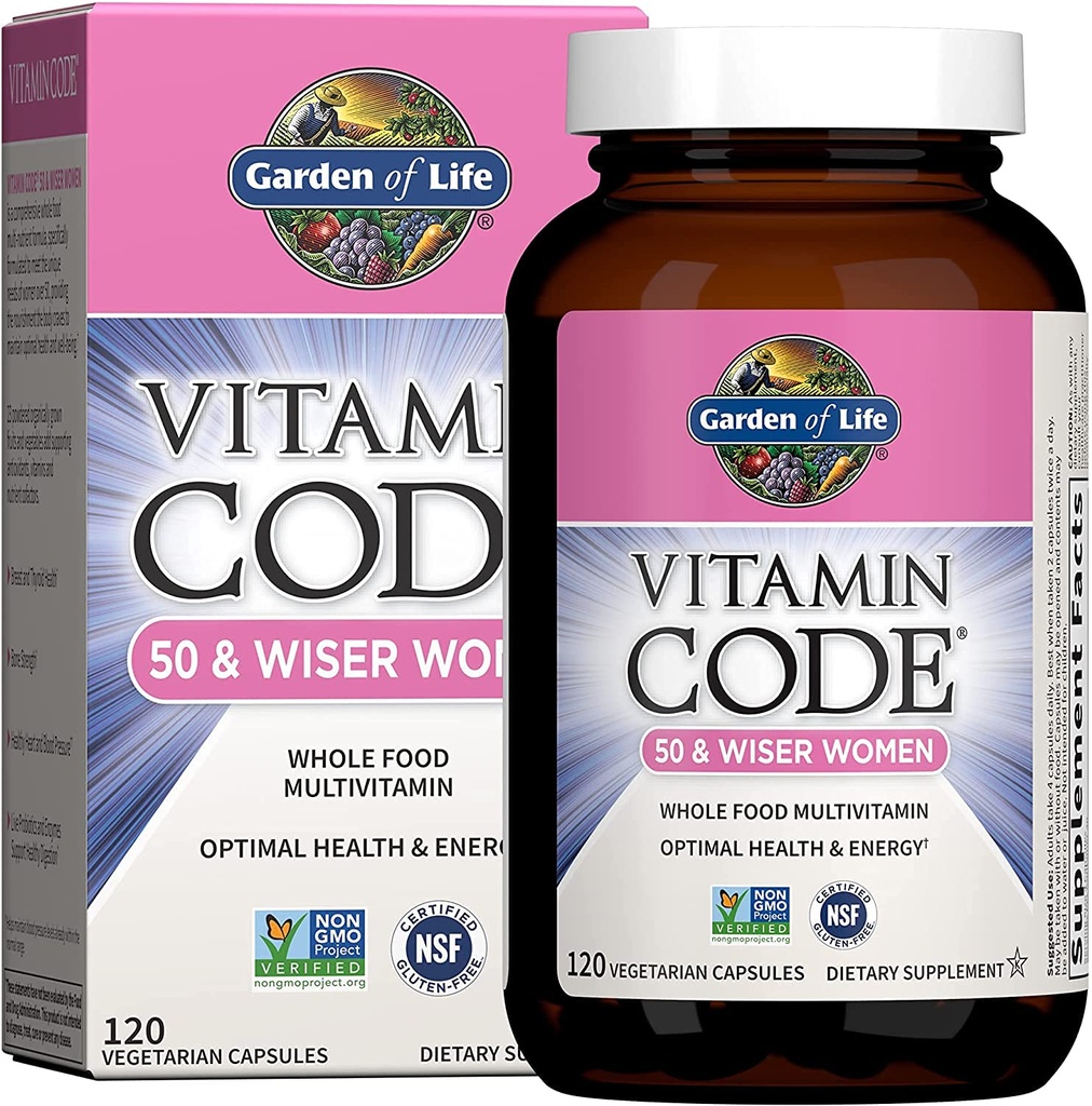 Giardino della vita Multivitaminico per le donne 50 &amp; Over, Codice Vitamina Donne 50 & Wiser Multi - 120 Capsule, Vitamine per 50 Plus con Vitamine B, Vitamine A, C, D3, E & K, CoQ10, Probiotici & Enzimi