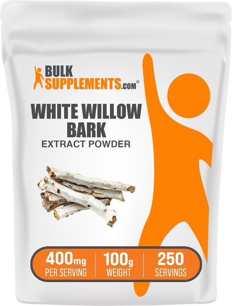 BulkSupplements.com Polvere bianca dell'estratto di salice - Supplemento di erbe, polvere bianca della corteccia di salice - senza glutine, 400mg per porzione, 100g (3,5 oz) (pacchetto di 1)