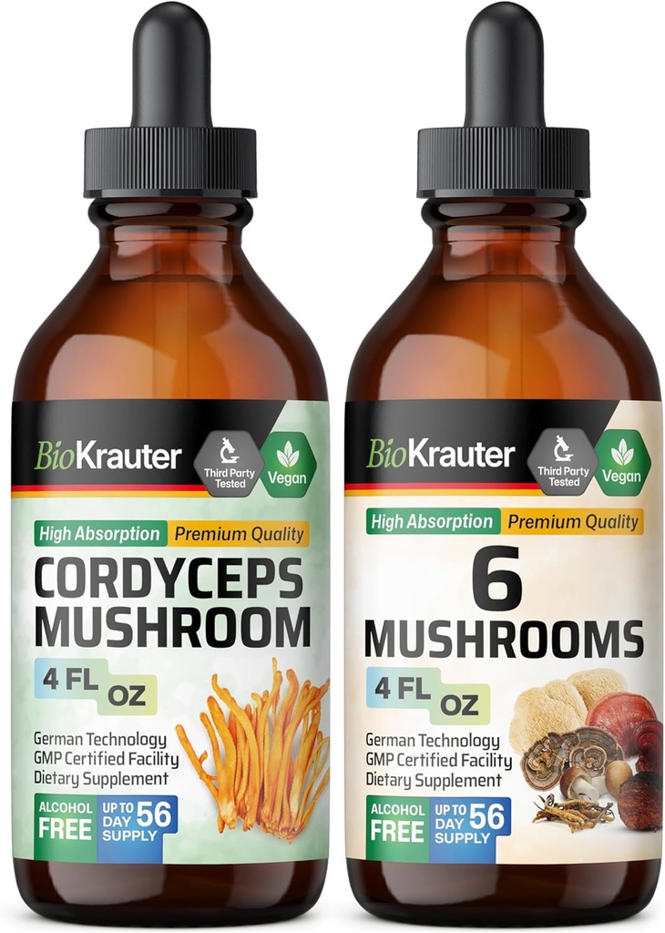 BIO KRAUTER Cordyceps Pilz-Tinktur 4 Fl. Oz. & 6 Pilze Tinktur 4 Fl. Oz.
