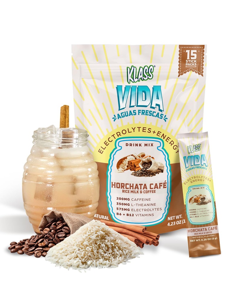 Hydration + Energy Electrolyte Drink Mix – Kaffee Horchata Agua Fresca Flavor | Zuckerfreies Pulver mit Koffein, L-Theanin, Kokoswasser & Minerals | 15 Single-Serve Stick Packs