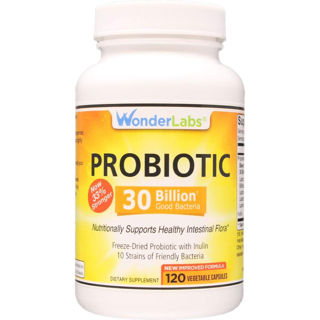 Wonder Laboratories Probiotic 30 miliardi di buoni batteri (8 Lactobacillus Strains and 2 Bifidobacterium Strains), Nutritionally Support a Healthy Digestive System, 120 capsule