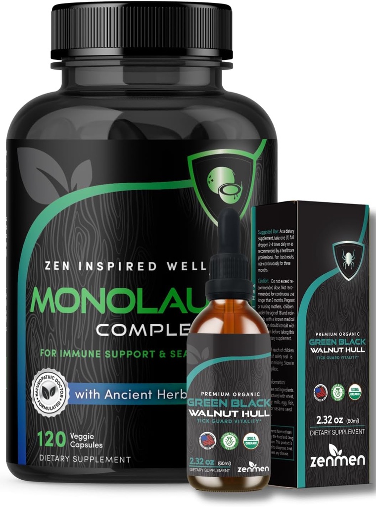 Zenmen Immun Support Bundle: Grün Schwarz Walnuss und Monolaurin Kapseln