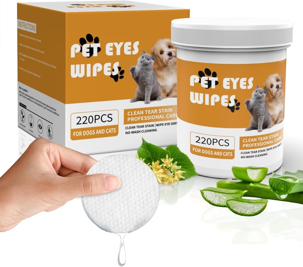 Senlong Eyes Wipes for Dogs - Rimuovere delicatamente Tear Stain - pulizia occhi del cane,Eye Debris, Scarico, Segrezioni di muco - cane occhi salviette strappare macchia - cane & gatto occhi salviette - 220pcs, bianco