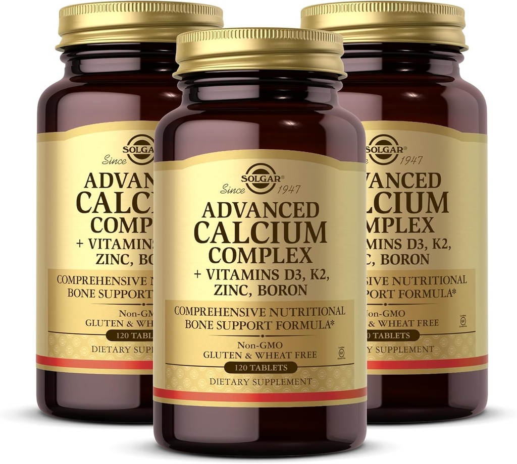Solgar Advanced Calcium Complex - 120 compresse, Confezione da 3 - con Zinco, Boron, Vitamine D3 & K2 - Non OGM, Senza glutine, Latticini - 90 Total Servings