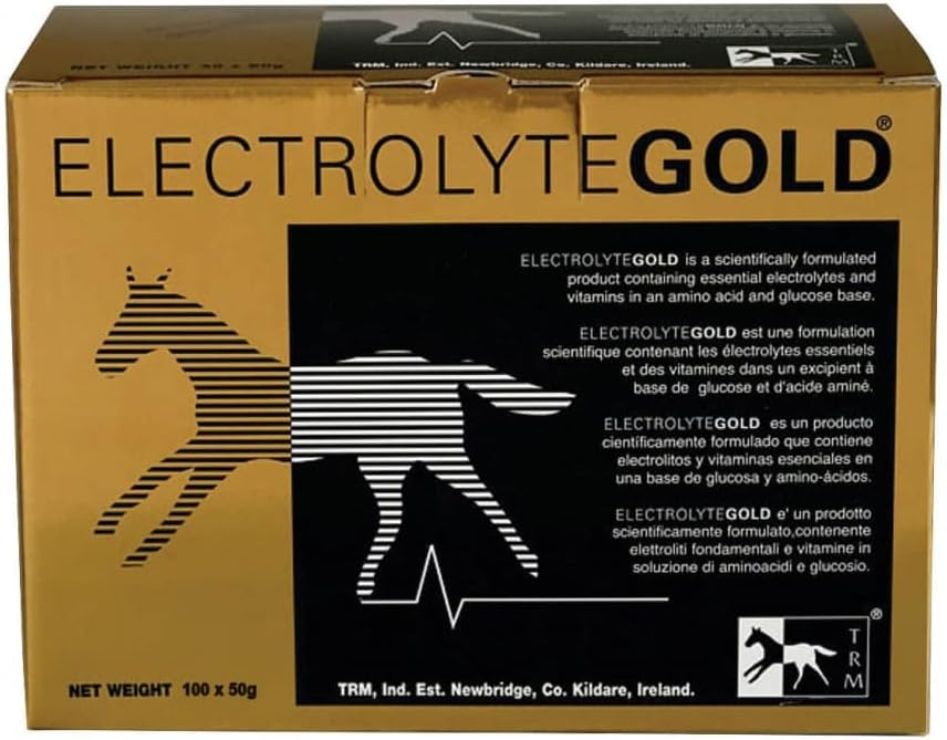 TRM Electrolyte Gold Performance Feed Supplemento per il rifornimento di elettrolita | Combats Fatigue | Contiene vitamine C & E - 100 Qty x 1.76 oz (100 Qty x 50g) - 100 Qty x 1.76 oz