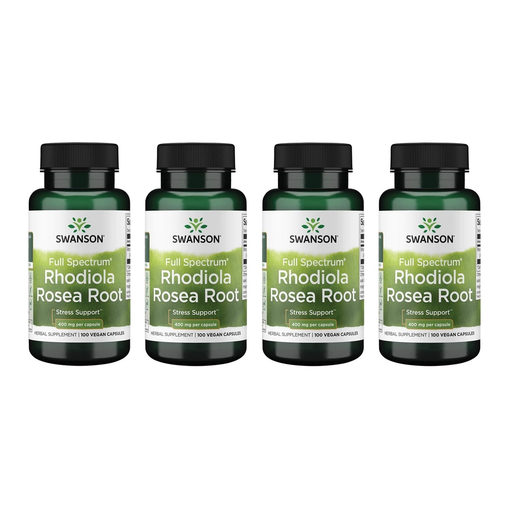 Swanson Rhodiola Rosea Root - Adaptogene Kräuterergänzung Förderung Mood Balance & Stress Support - Natürliche Formel für Energieunterstützung - (100 Kapseln, 400mg Jeder) (4 Packung)