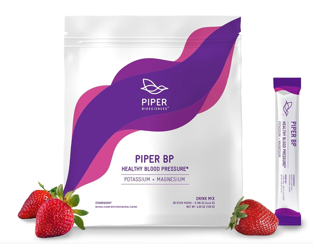Piper Biosciences Blood Pressure Drink Mix con Citrato di potassio e Polvere di citrato di magnesio (Vegan, Non OGM): 30 Stick Pack