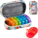 Serfeymi Organizzatore di viaggio settimanale 2 volte al giorno AM Aggiornato Rainbow Pill Box 7 giorno con la cerniera portatile PU cassa di pillole in pelle, organizzatore di medicina per pillole, vitamine, oli di pesce - floreale 03
