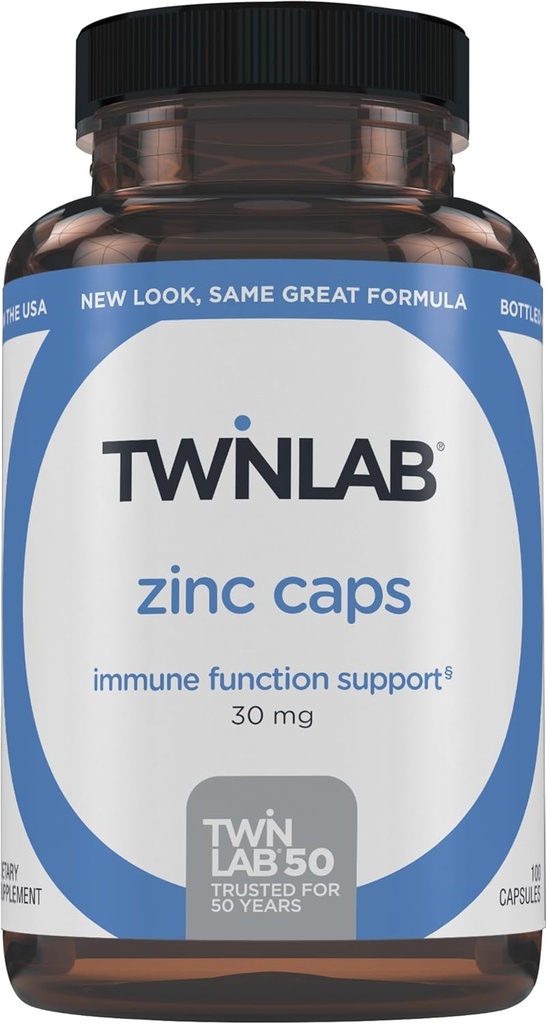 Twinlab Zinkkappen - Immununterstützung, Stoffwechsel, Hautpflege, 100 Kapseln