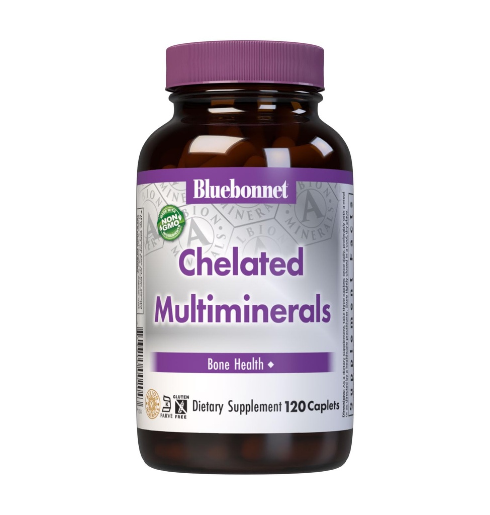 Bluebonnet Nutrition High Potency Chelat Multiminerals, Albion Chelat Minerals, Sojafrei, Glutenfrei, Non-GMO, Kosher Certified, Dairy-Free, 120 Caplets, 40 Servietten