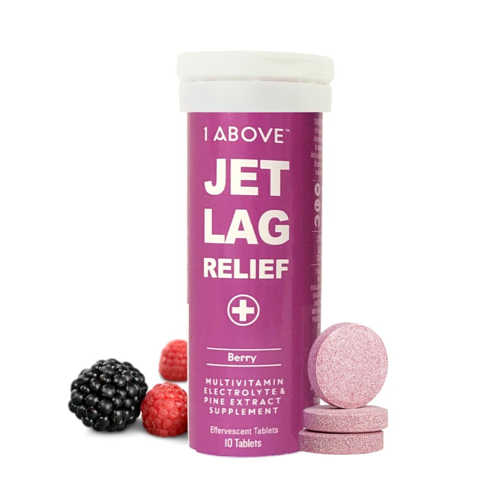 1Above Jet Lag Relief Tabletten - Berry-Flavored Effervescent Multivitamin mit Pycnogenol Travel Supplement für Hydration, Energie, Immununterstützung und schnellere Erholung - Flight Essential, 10 Tabletten