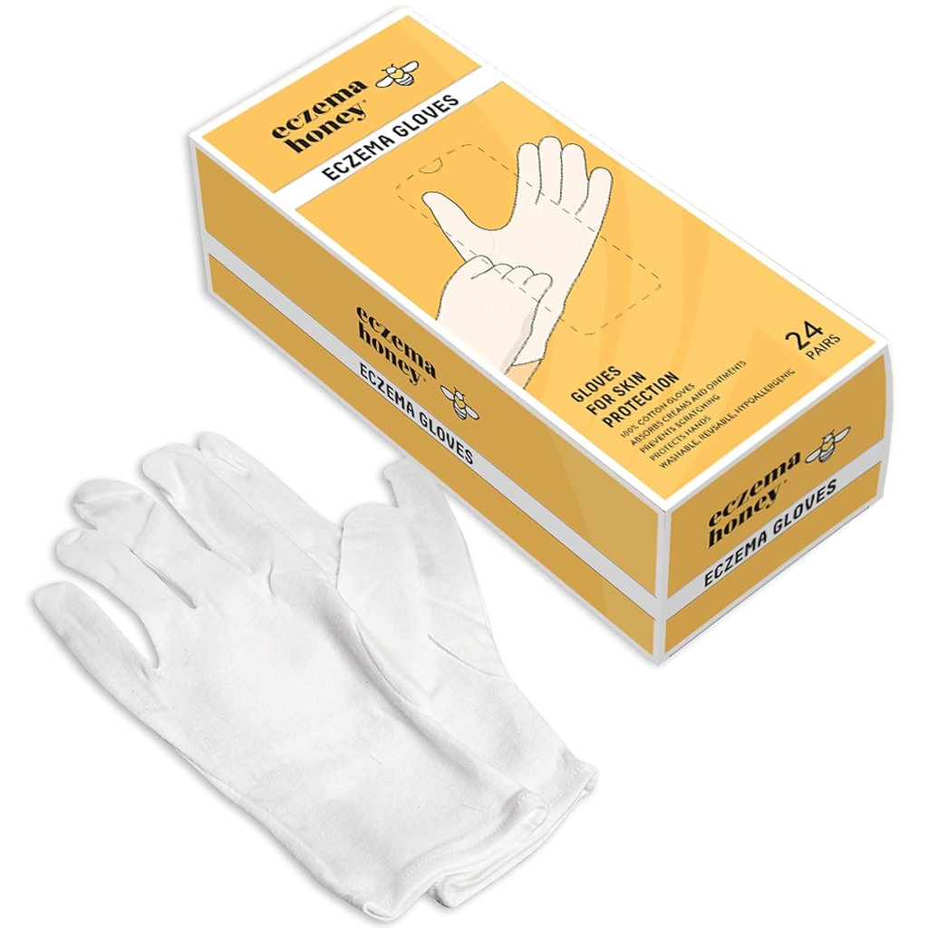 ECZEMA HONEY Premium Gants 100% coton - Lavable et réutilisable traitement des mains sèches de nuit - Gants en coton blanc pour Eczema (24 paires)