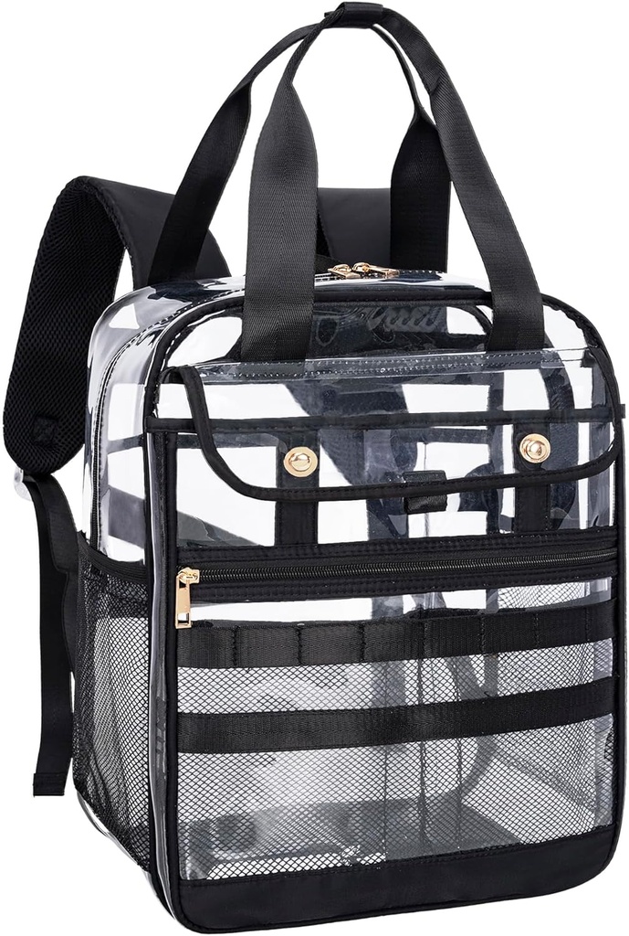 Klarer PVC-transparenter Rucksack, große Multi-Pocket für Arbeit & Reisen (schwarz)