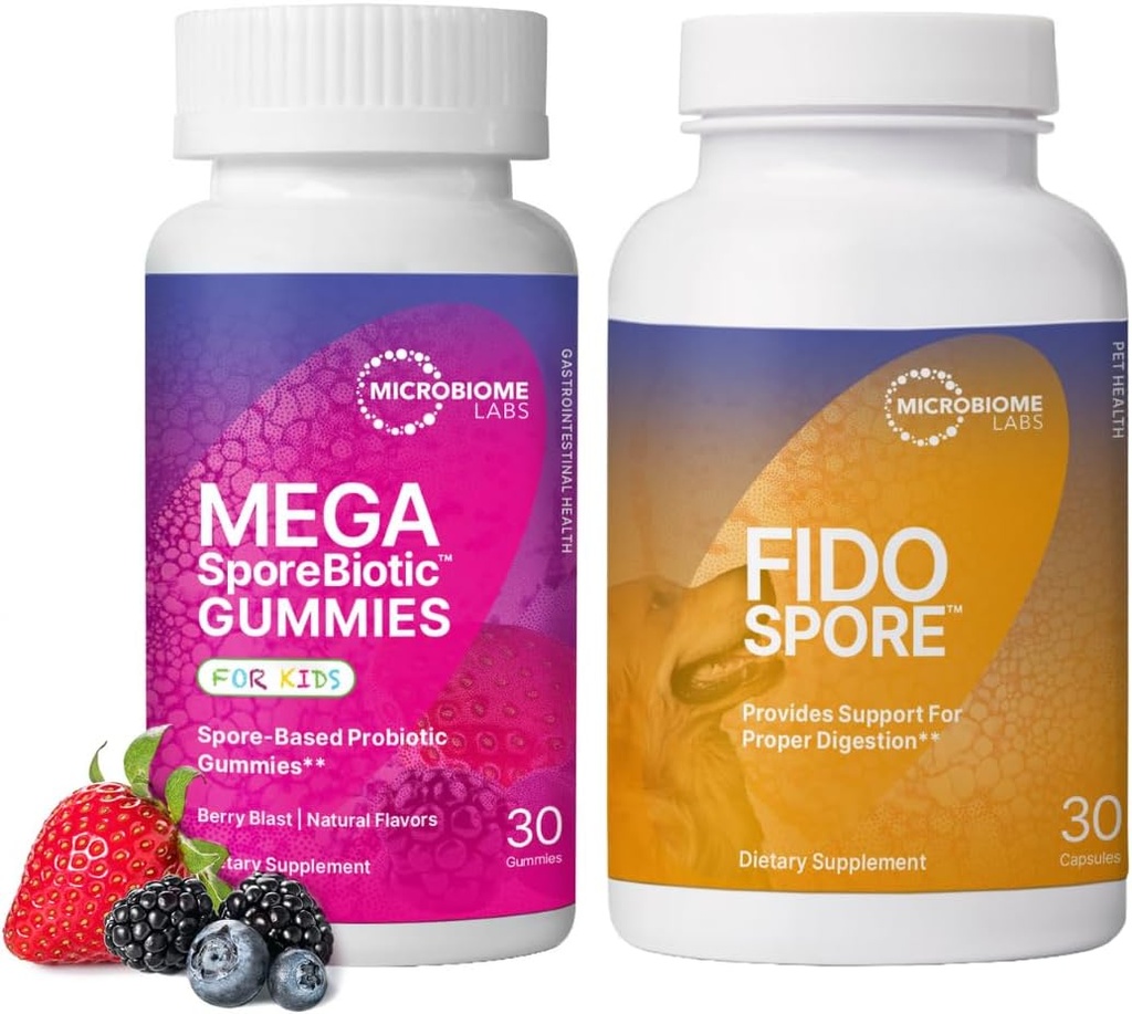 Microbiome Labs Kids & Pet Probiotic Bundle - MegaSporeBiotic für Kinder + FidoSpore Spore Based Probiotics für Hunde und Katzen
