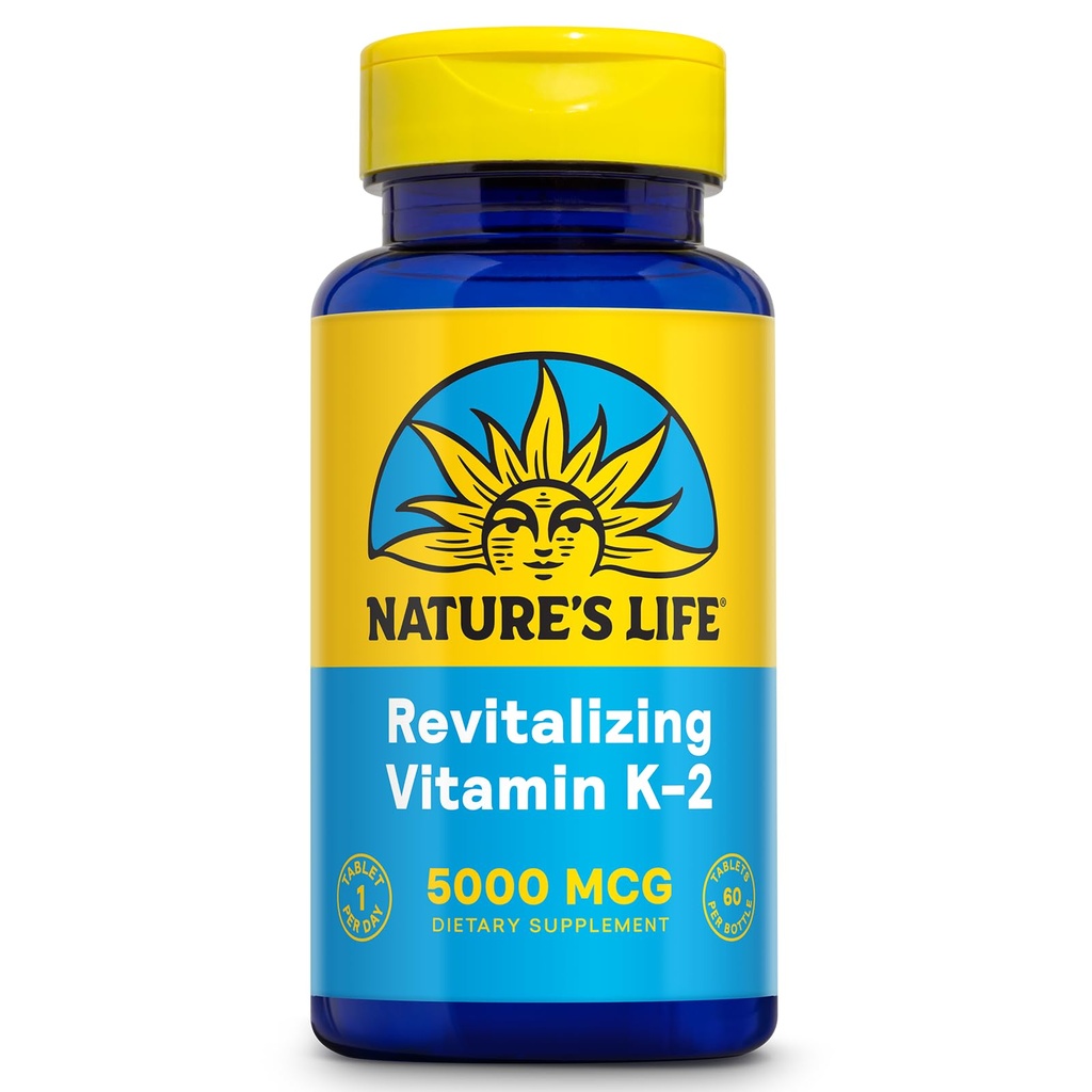 Vitamina K2 Rivitalizzante della Vita della Natura - Salute del Bone, Arteria e Assistenza Sanitaria del Cuore - Supplemento di vitamina K ad alta potenza come Garanzia di vitamina K2 MK4-60 giorni, verifica del laboratorio - 60 Serve, 60 compresse
