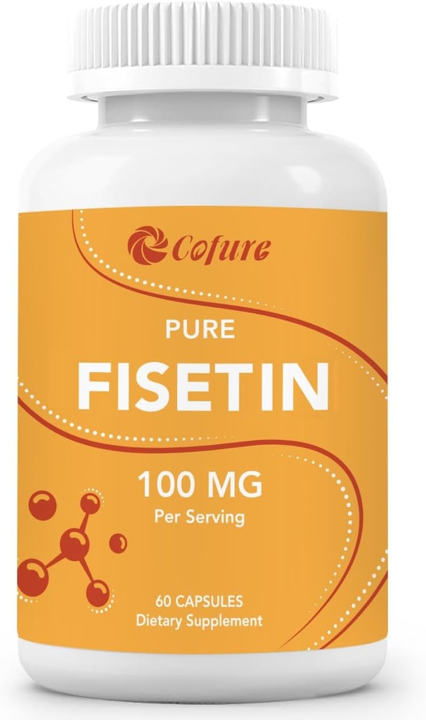 Fisetin Suppléments, 100mg de Flavonoïde Bioactif Naturel, véritable 98% Pure, Aide au vieillissement, Non-OGM, Sans gluten, 60 Capsules, 60 portions