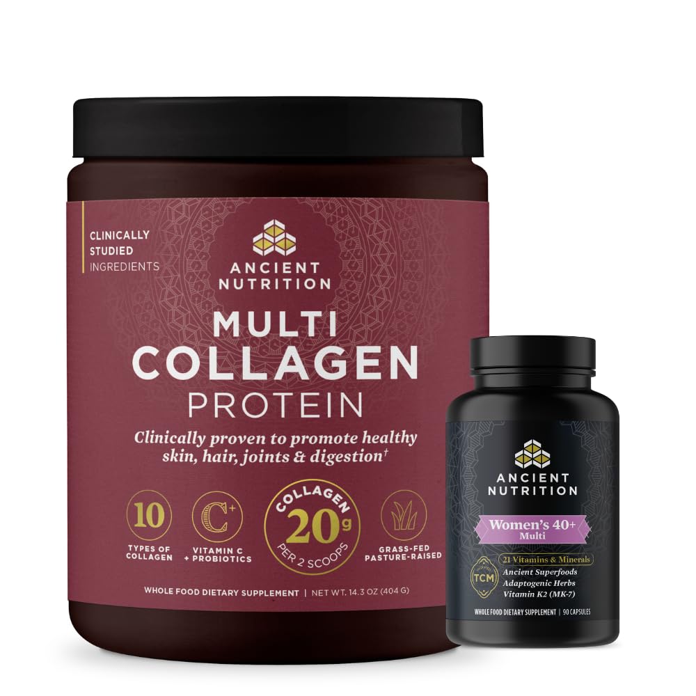 Antike Ernährung Frauen Multivitamin 40+ einmal täglich, 30 Count + Multi Collagen Proteinpulver, ungeschmackt, 40 Portionen