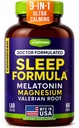 9-in-1 Melatonin Sleep Aid for Adults - USA Made, Lab testato con Melatonin 5mg e 108mg Magnesio per il sonno - TRAACS, Ashwagandha, Valerian Root, GABA, 5HTP, Herbal Sleep Supplement, Vegan, 60 Caps