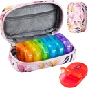 Serfeymi Weekly Travel Pill Organizer 2 Mal A Day AM Upgraded Regenbogen Pille Box 7 Tage mit tragbaren Reißverschluss PU Leder Pille Fall, Medizin Organizer für Pillen, Vitamine, Fischöle - Pink 03