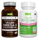 Vegan Omega-3 + Super B12-Complex 1000mcg Vegan Bundle, EPA sostenibile & DHA Algae olio 1340mg + ad alto assorbimento Sublingual Vitamin B12 Con metilcobalamin, Adenosylcobalamin & Hydroxocobalamin, di I