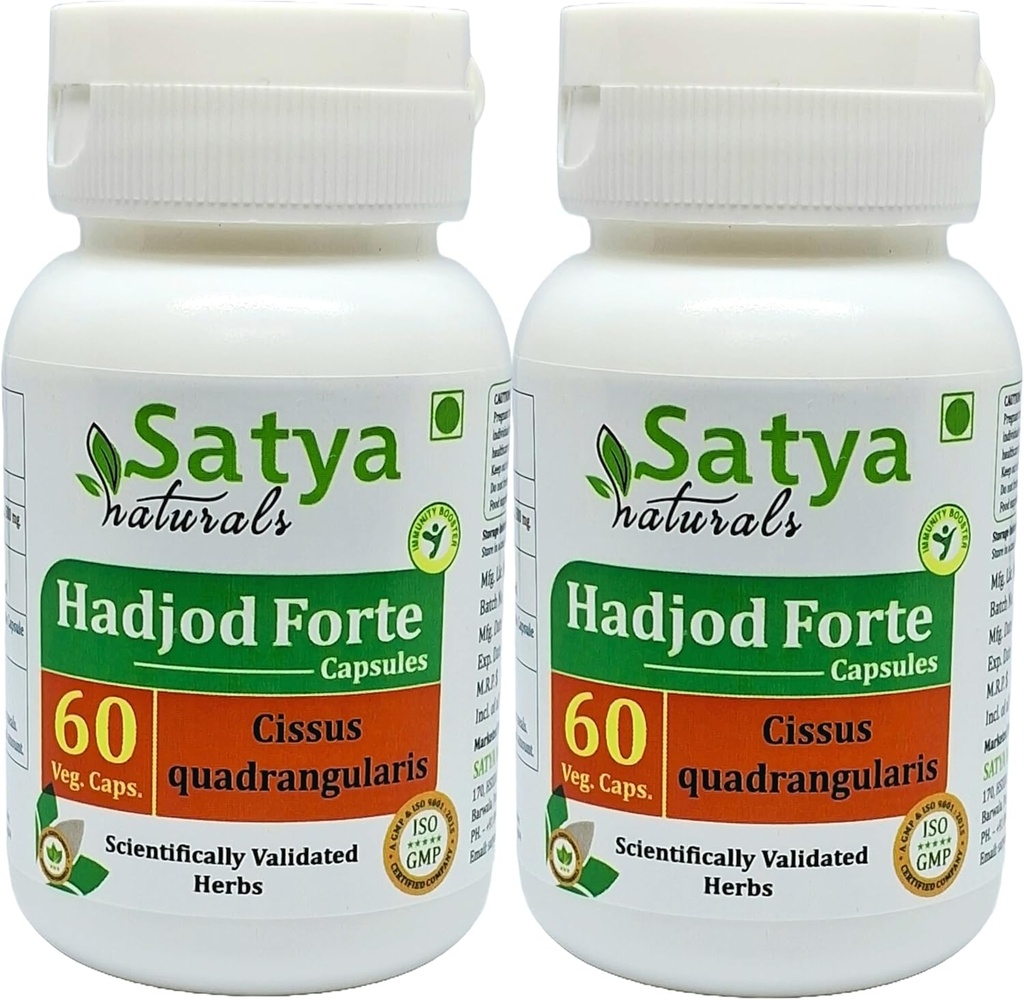 Hadjod Forte Capsules 500 mg. 60 Veg. Capsule | Hadjod (Cissus Quadrangularis) Extrakt Kapseln für Männer und Frauen | Ayurvedische Kräuterergänzung/Remedies | 10:1 Forte (2 Flaschen von 60 Kapseln)