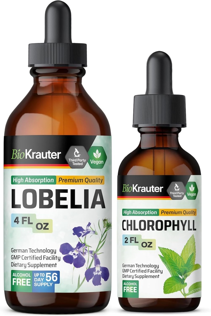 BIO KRAUTER Lobelia Tinktur 4 Fl. Oz. & Chlorophyll Tinktur 2 Fl. Oz.