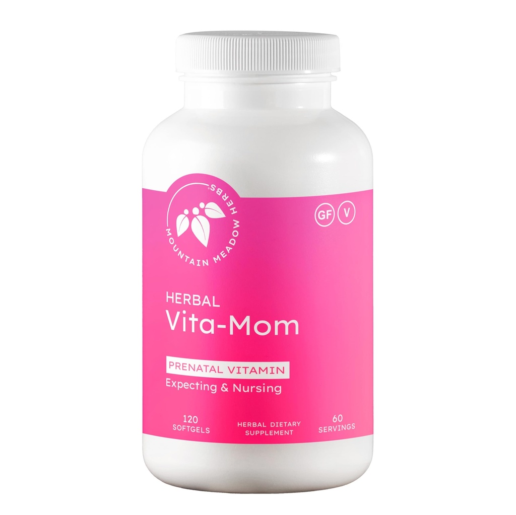 Mountain Meadow Kräuter Vita-MOM Pränatale Vitamine – Kräuterergänzung für Frauen mit Folsäure, Eisen, Multivitamine & Bio Kräuter – 120 Softgel (2-Monat-Versorgung)