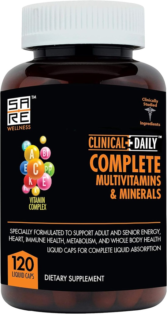 Clinical Daily Complete Whole Food Multivitamin Supplemento per Donne & Uomini - Assorbimento di Vitamina Liquida Completa! 42 Superfood Frutta Verdura - Giovani Adulti a Senior - 120 Capsule Liquidi