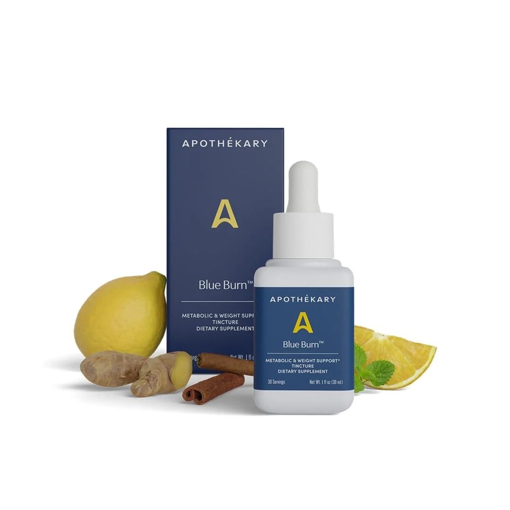 Apothékary Blue Burn Herbal Supplement Liquid Drops, Metabolismo e supporto di gestione del peso, 1 Fl Oz, 30 Servings