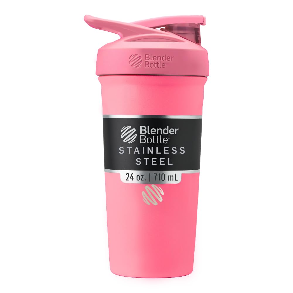 Bouteille de mélange en acier inoxydable isolant Sport avec fouet à fils, 24-Ounce, rose – Serrures de protéines et hydratation pour les athlètes et les passionnés de fitness, mélange facile, garde les boissons froides et verrouillables