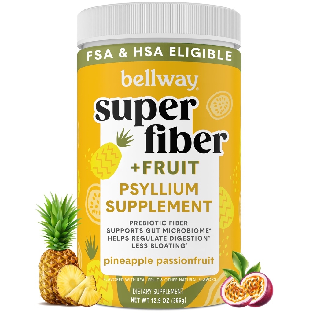Bellway Super Fiber Powder + Fruit, Sugar Free Organic Psyllium Husk Pulver-Ergänzung für Regularität, Bloating Relief & Digestive Health, Plant-Based, Ananas Passionsfrucht (50 Portionen)