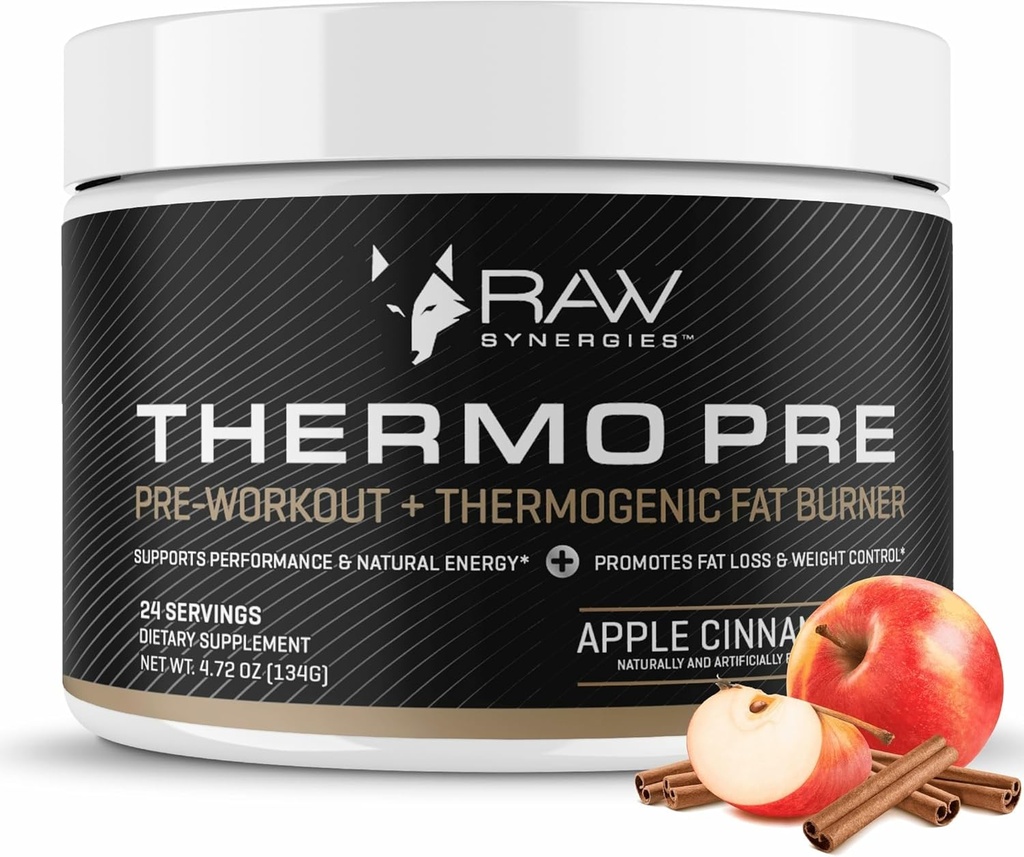 Thermo Pre - Supplément de soutien de fitness pour les styles de vie actifs - Pré-entraînement Support thermogénique et métabolique - Ingrédients naturels à base végétale - Cinnamon de pomme - 24 portions