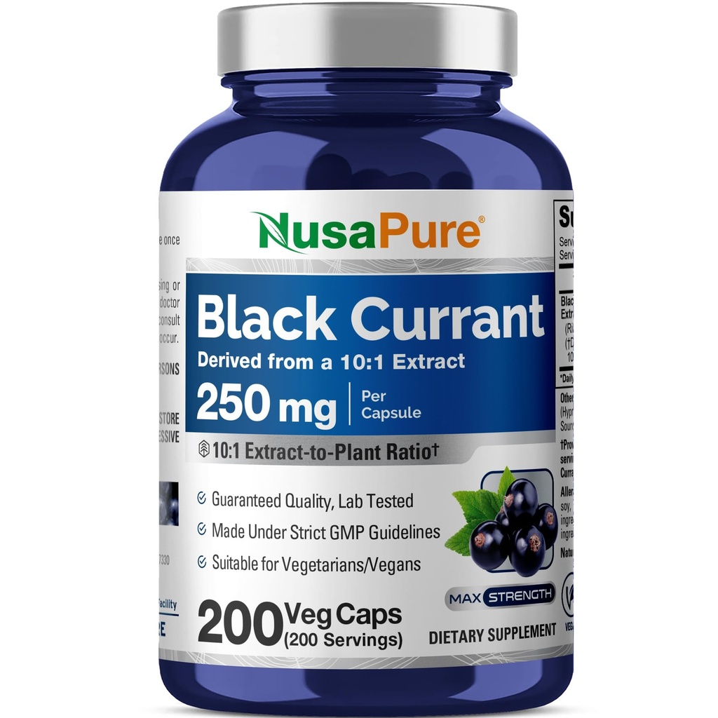NusaPure Black Currant 10:1 Extrakt, 250 mg Äquivalent zu 2.500mg, pro Veg Caps 200 Vegan, Non-GMO