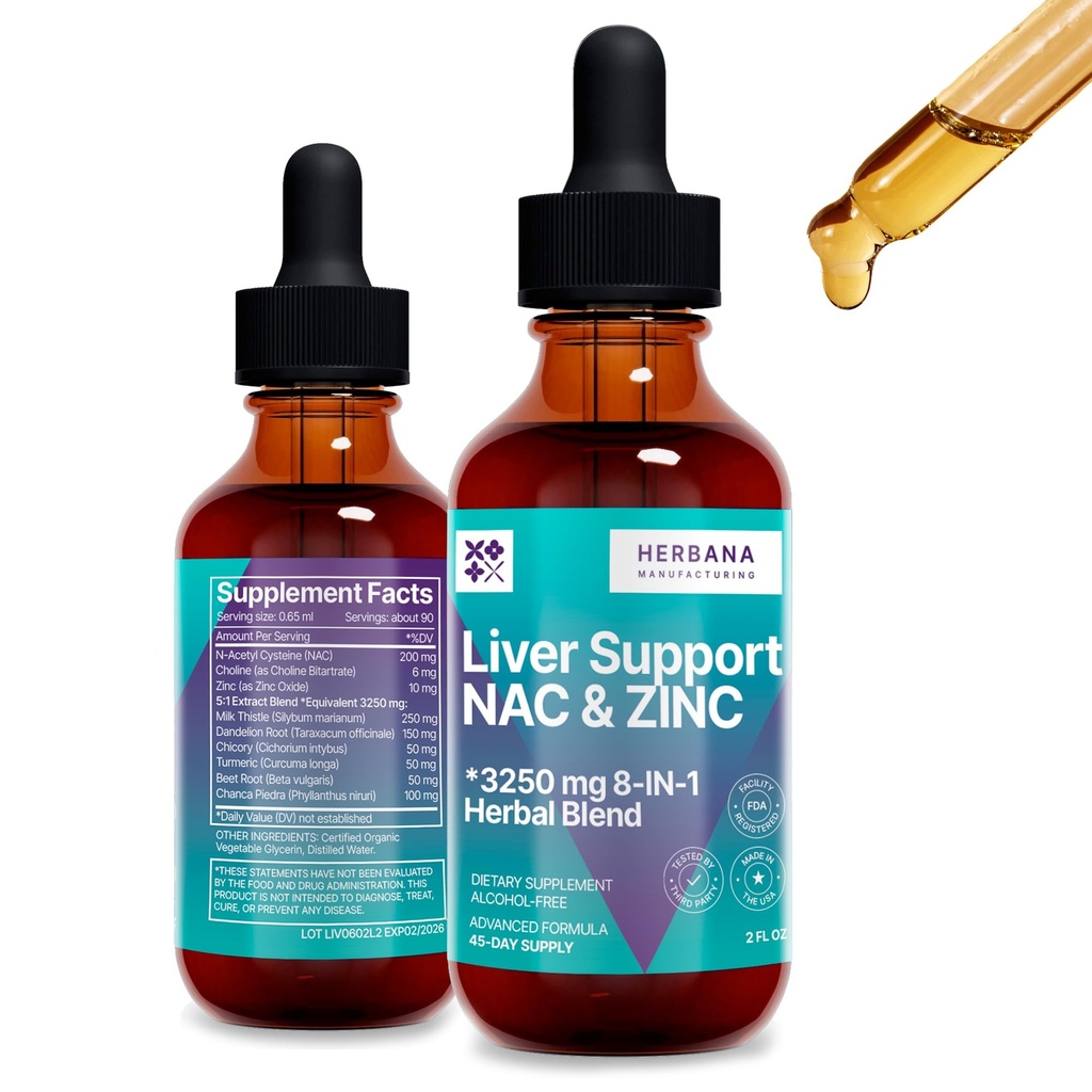 Support du foie & NAC, Zinc - 2 fl oz gouttes liquides avec le chardon de lait, racine de dandelion, chicorée, curcuma, racine de betterave, Piedra de Chanca - Nettoyer le foie et le supplément de détox