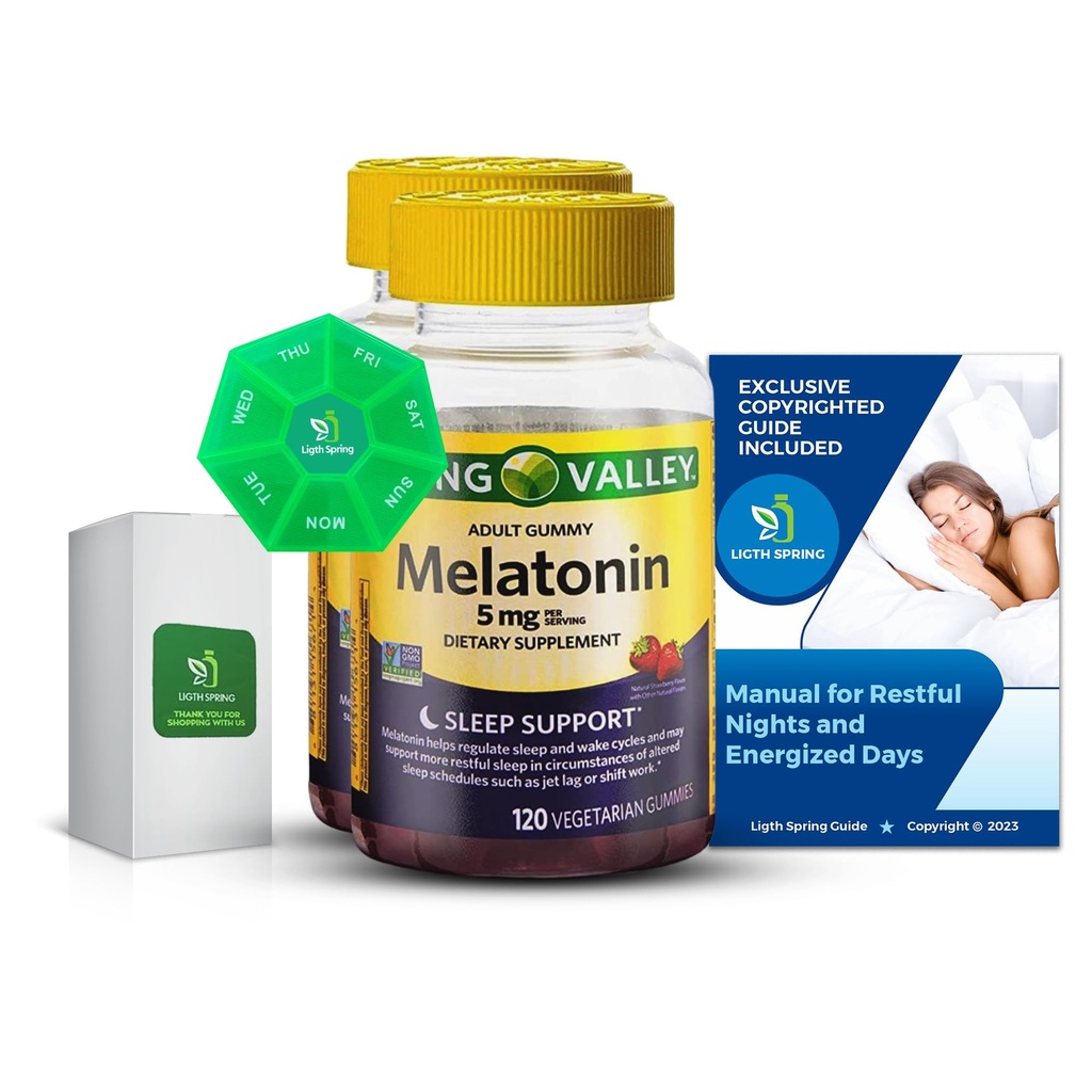 Melatonine 5Mg, 120 Gummies, Sleep Support (2 Pack) avec bundle Exclusive Better Ligth & Spring Guide