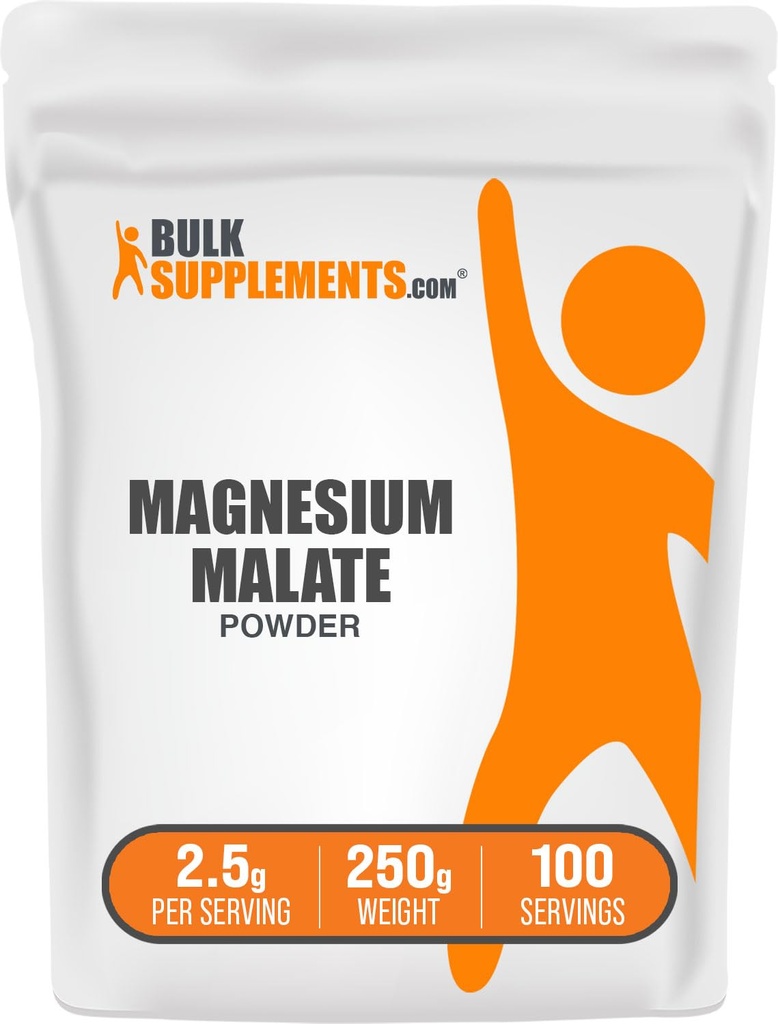 BulkSupplements.com Polvere di Magnesio Malato - Integratori di Magnesio, Alta Bioavailabiltà - Senza glutine e senza glutine, 2.5g per porzione, 250g (8.8 oz) (Pack of 1)