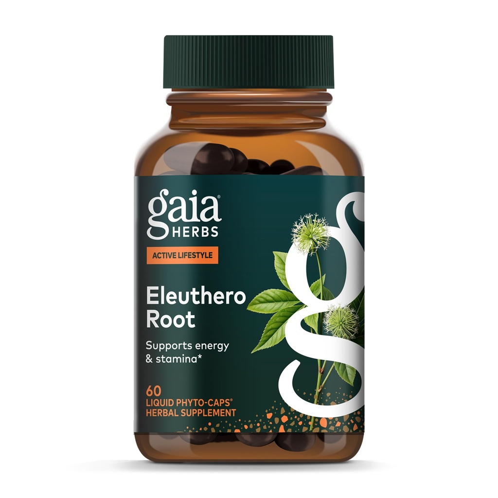 Gaia Herbs Eleuthero Root - Energy, Stamina & Mental Endurance Support* - Eleuthero Root (Siberian Ginseng) Adaptogen Herbal Supplement - 60 Vegan Liquid Phyto-Capsules (60 Servings)
