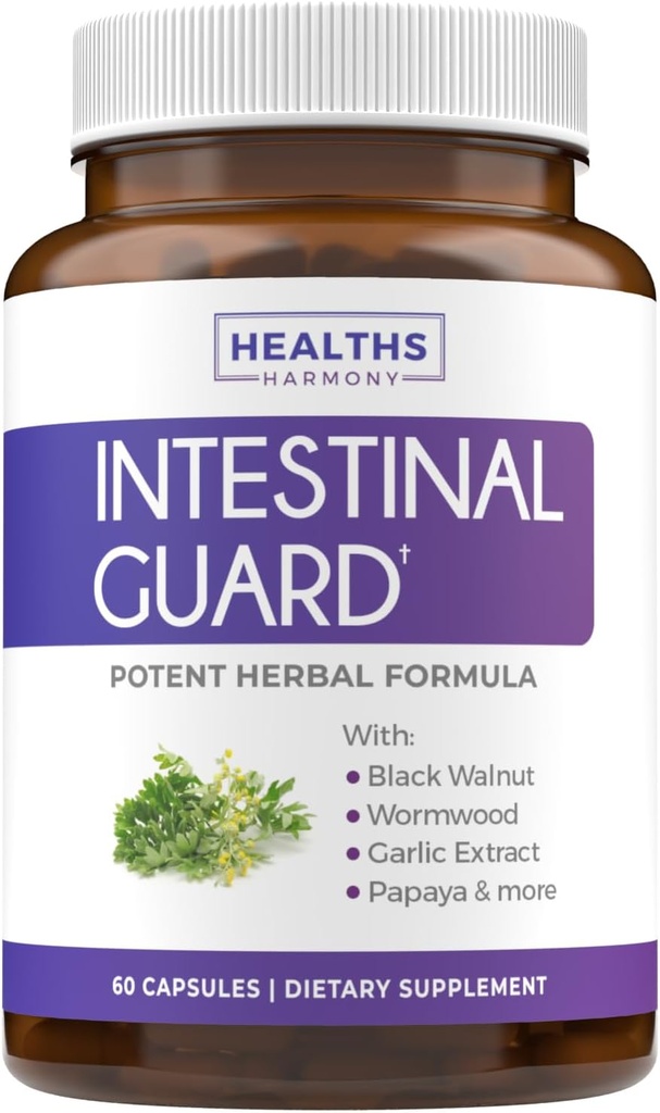 Garde intestinale (non-OGM) - Potent formule naturelle avec wormwood, noyer noir, seau d'or, PAU D'Arco, Cravate, Ail, Plus - Tous en un seul supplément - 60 capsules (pas de pilules)