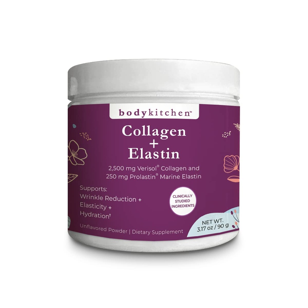 Body Kitchen Collagen + 250 mg Elastin – Supporta l'idratazione della pelle, l'elasticità e l'invecchiamento sano, la polvere non aromatizzata (30 porzioni)
