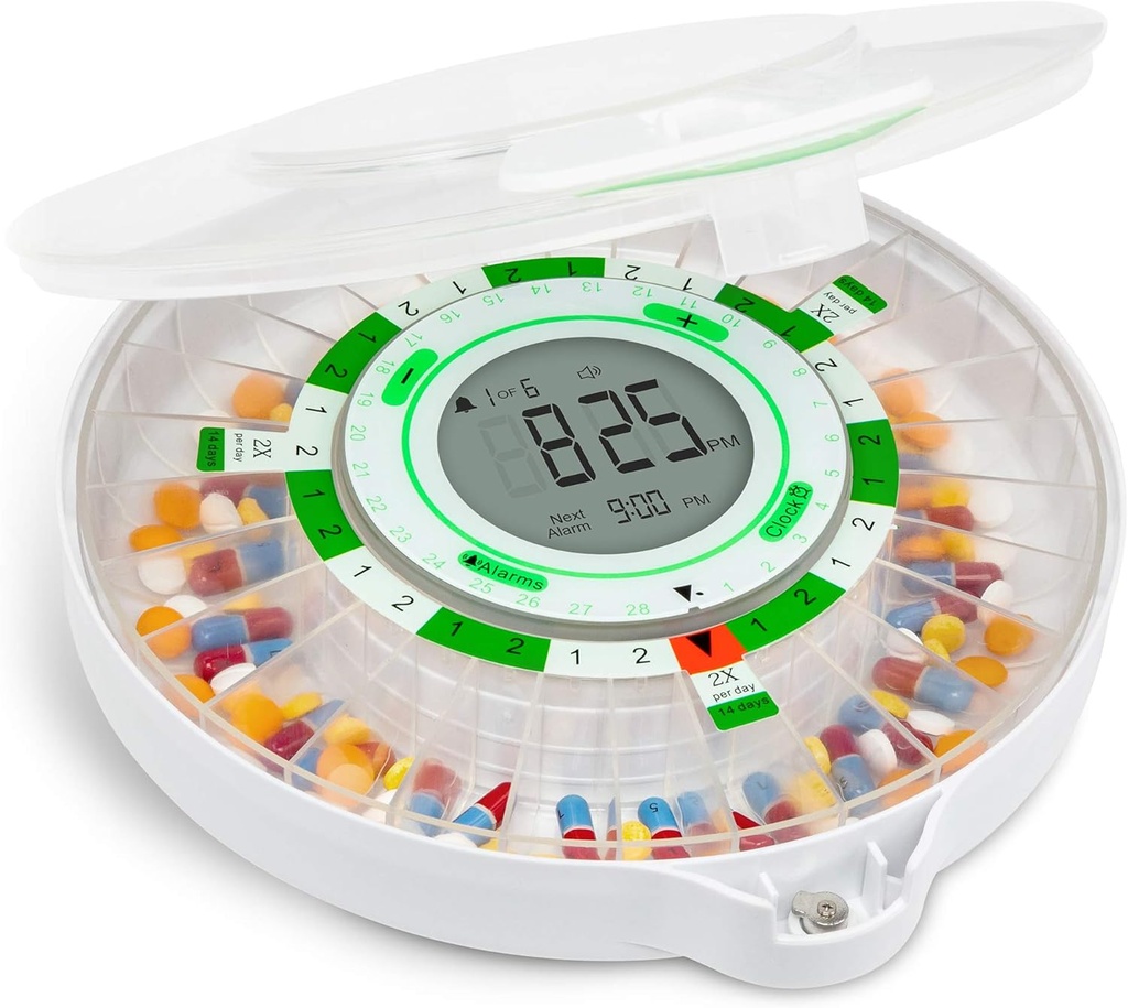 Live Fine 28-Day Automatische Pillenspender mit aufgerüsteten LCD-Anzeige, Schlüsselschloss, Ton &amp; Licht für Rezepte, Medikamente, Vitamine, Ergänzungen &amp; Mehr
