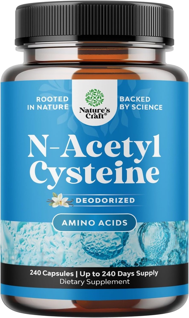 Supplément NAC N-acétyl Cysteine 600mg - Vegan High Absorption Non-Smelly NAC 600 mg Capsules Précurseur de glutathion pour le nettoyage du foie Detox & Repair Plus Lung Health and Immunity Support (240ct)