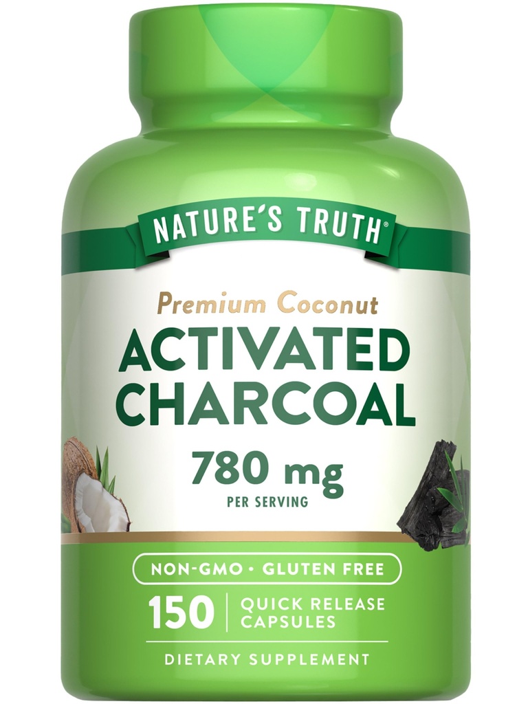 Nature's Truth Activated Charcoal Capsules 780 mg | 150 Pillen | von Coconut Shells | Non-GMO & Gluten Kostenlose Ergänzung