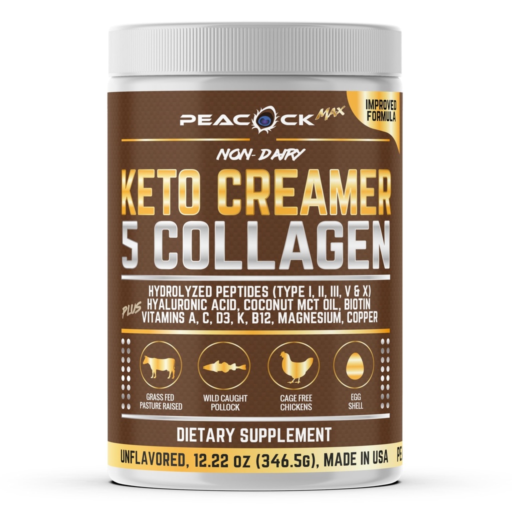 Collagène Kéto poudre de crème de café 12,2 oz - Hydrolysed collagène peptides avec huile de noix de coco MCT, B12, Magnésium, poudre de protéines non aromatisée, crème de café sans sucre pour les smoothies et la cuisson