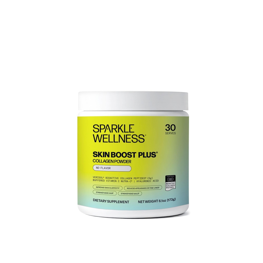 Scintilla benessere VERISOL Bioattivo Peptidi di collagene idrolizzato | Supplemento di polvere di collagene con vitamina C & Acido ialuronico per capelli, pelle e salute delle unghie | Skin Boost Plus (No Flavor) [30-Serves]