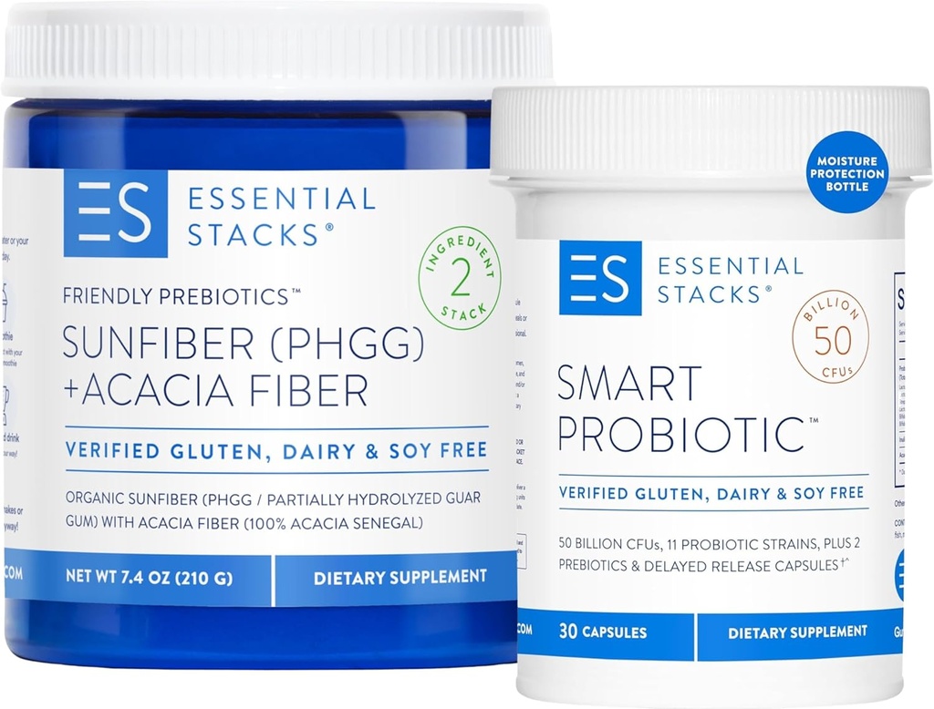Essential Stacks Fuel Your Gut Bundle: Smart Probiotic (30 ct) + Prebiotici Amichevoli (7.4 oz)